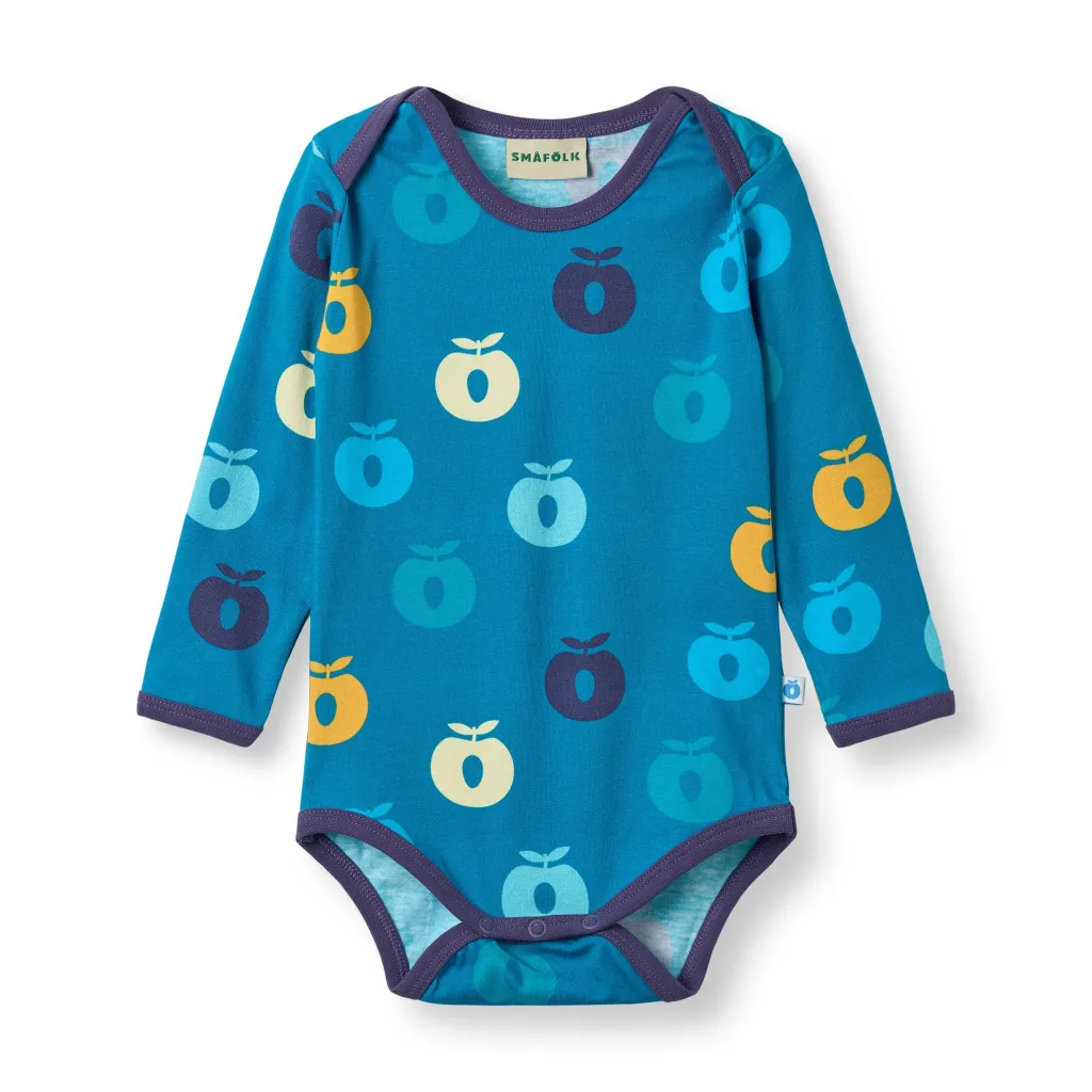 Ulm Long-Sleeved Baby Body with Apples Solid blue>Småfolk Discount