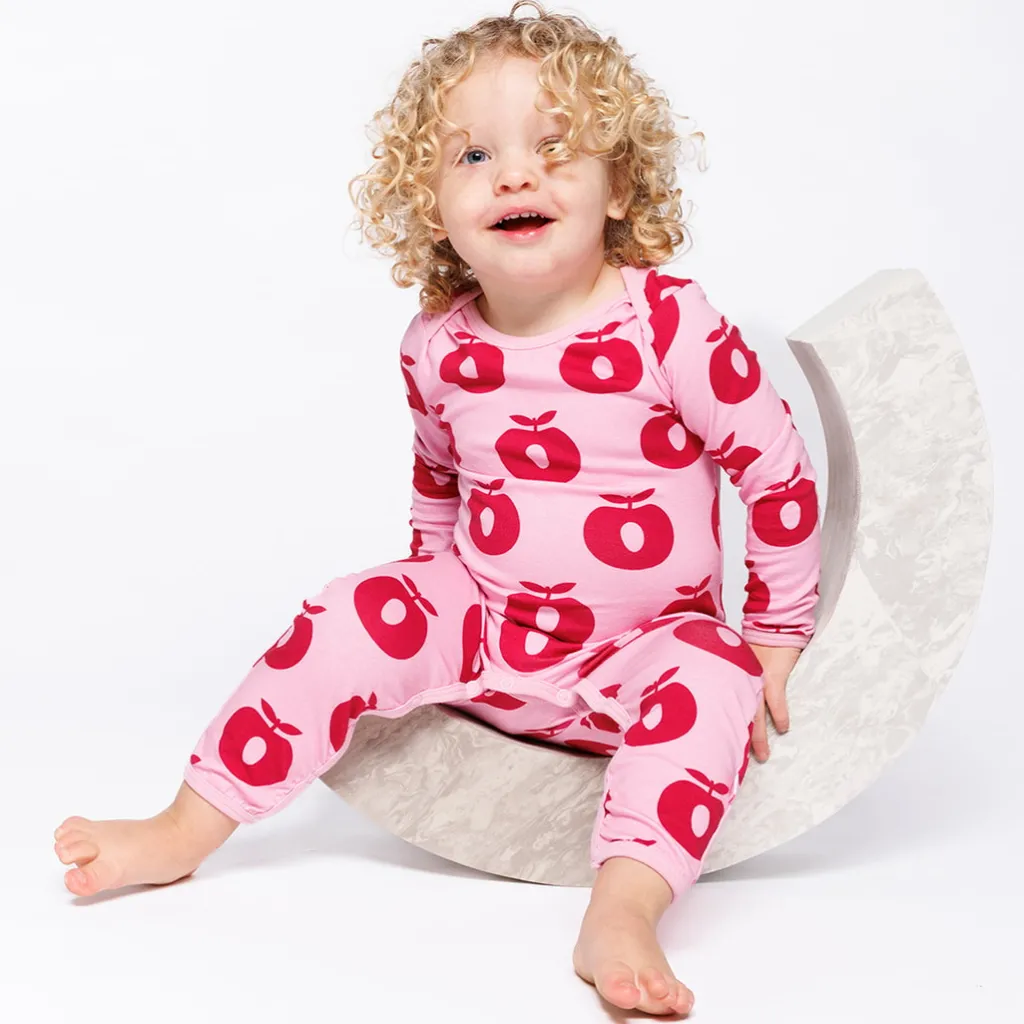 Ulm Long-Sleeved Baby Suit with Apples Pink lilac>Småfolk Hot