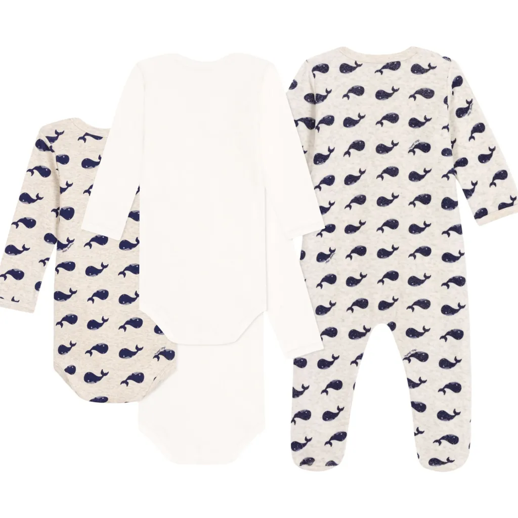 Whale Onesie Och 3-pack Baby Bodys Marshmallow Medieval>Petit Bateau Discount