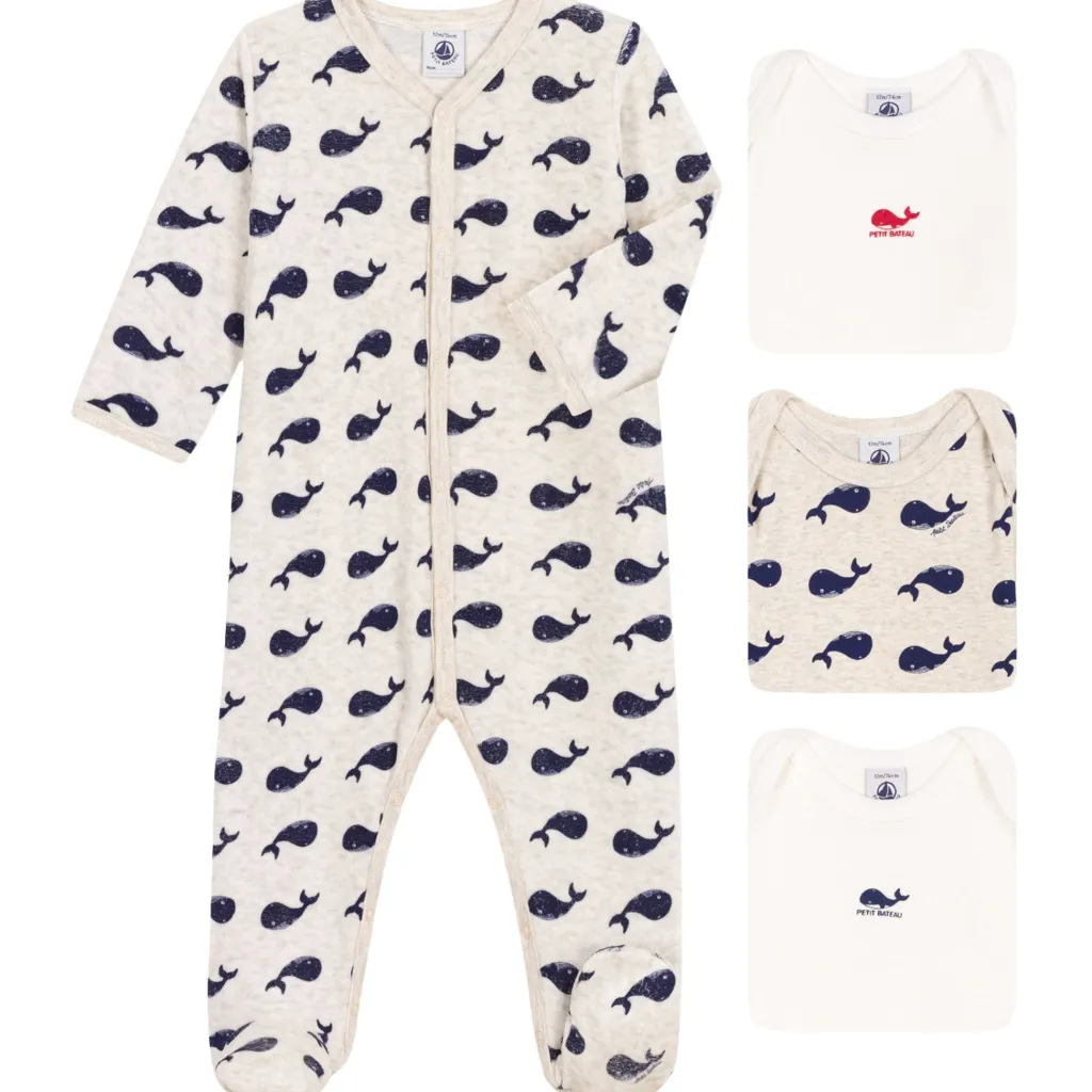 Whale Onesie Och 3-pack Baby Bodys Marshmallow Medieval>Petit Bateau Discount