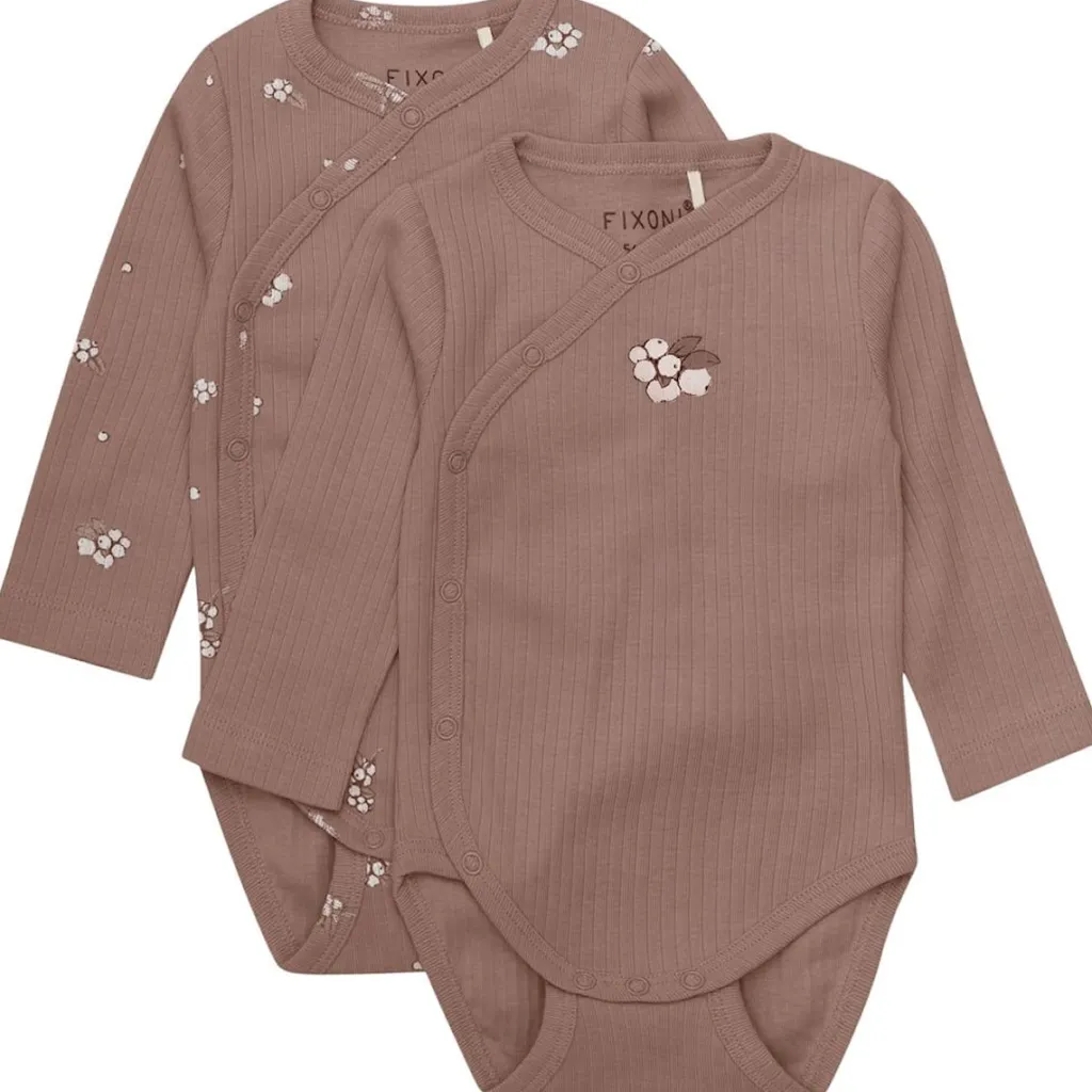 Wrap Body LS 2-Pack Rib Deep Taupe Wrap Body Baby Body Deep Taupe Kollektion>Fixoni Outlet