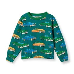 Yapeen Sweatshirt Med Bilar Beige Petroleum Green>Småfolk Clearance